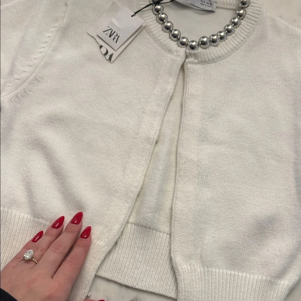 Zara Cream Cropped Knit Cardigan - Picture 5 of 7